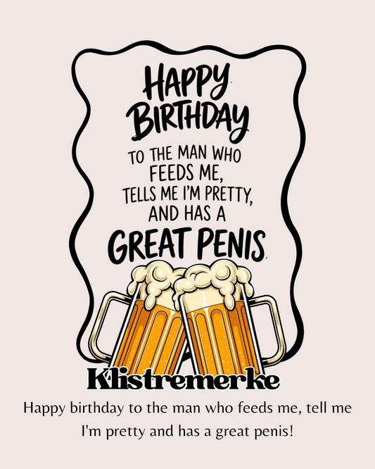 Happy Birthday – humoristisk bursdagskort / klistremerke 😅🍻