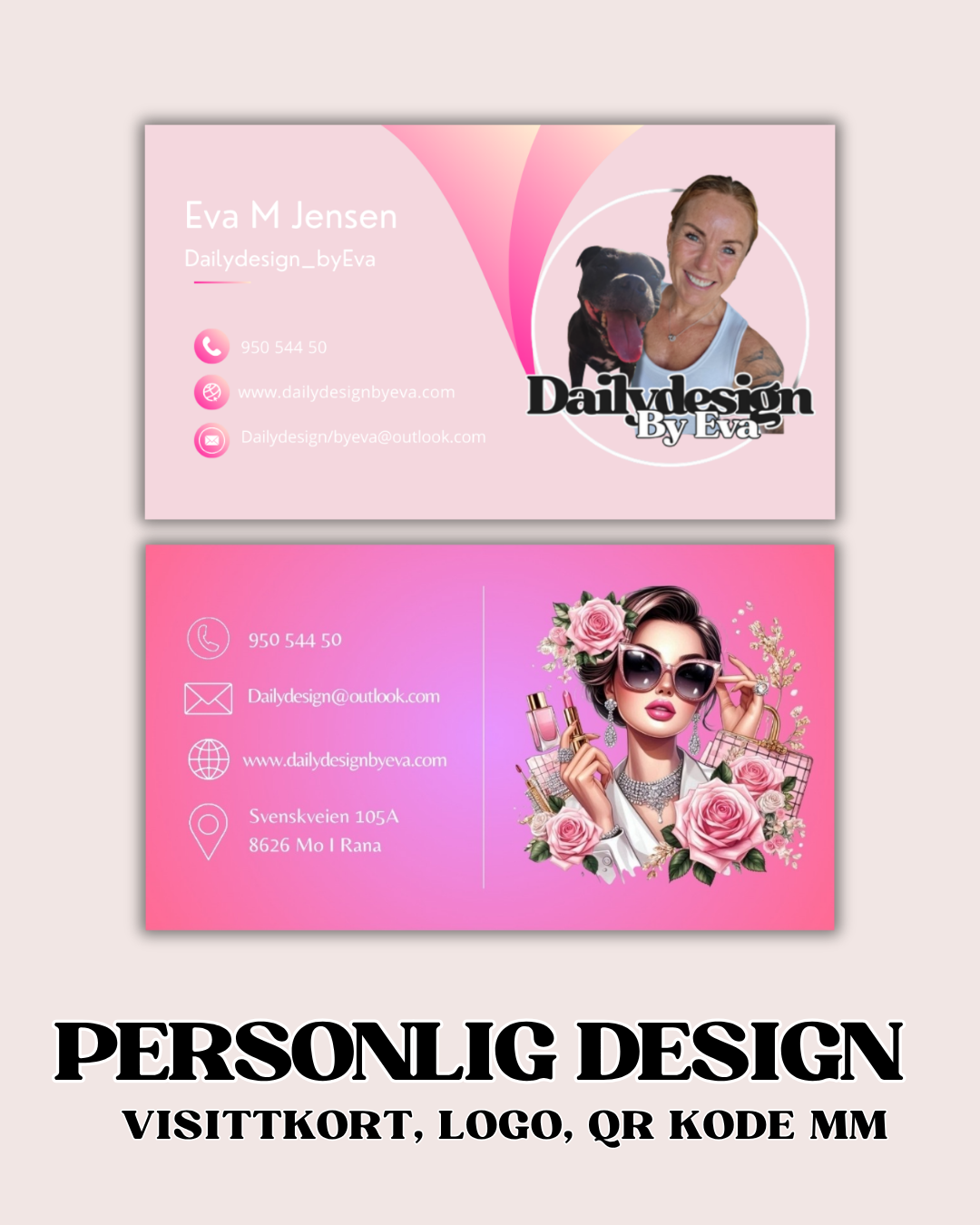 Personlig design – visittkort,gavekort, QR-koder & mer