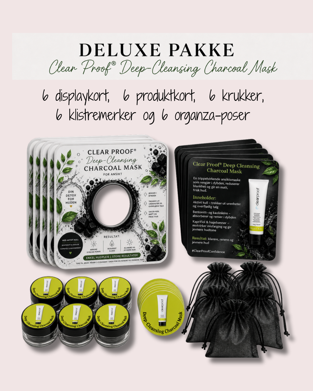 6 stk Premium displaykort for krukker Clear Proof Deep-Cleansing 🖤