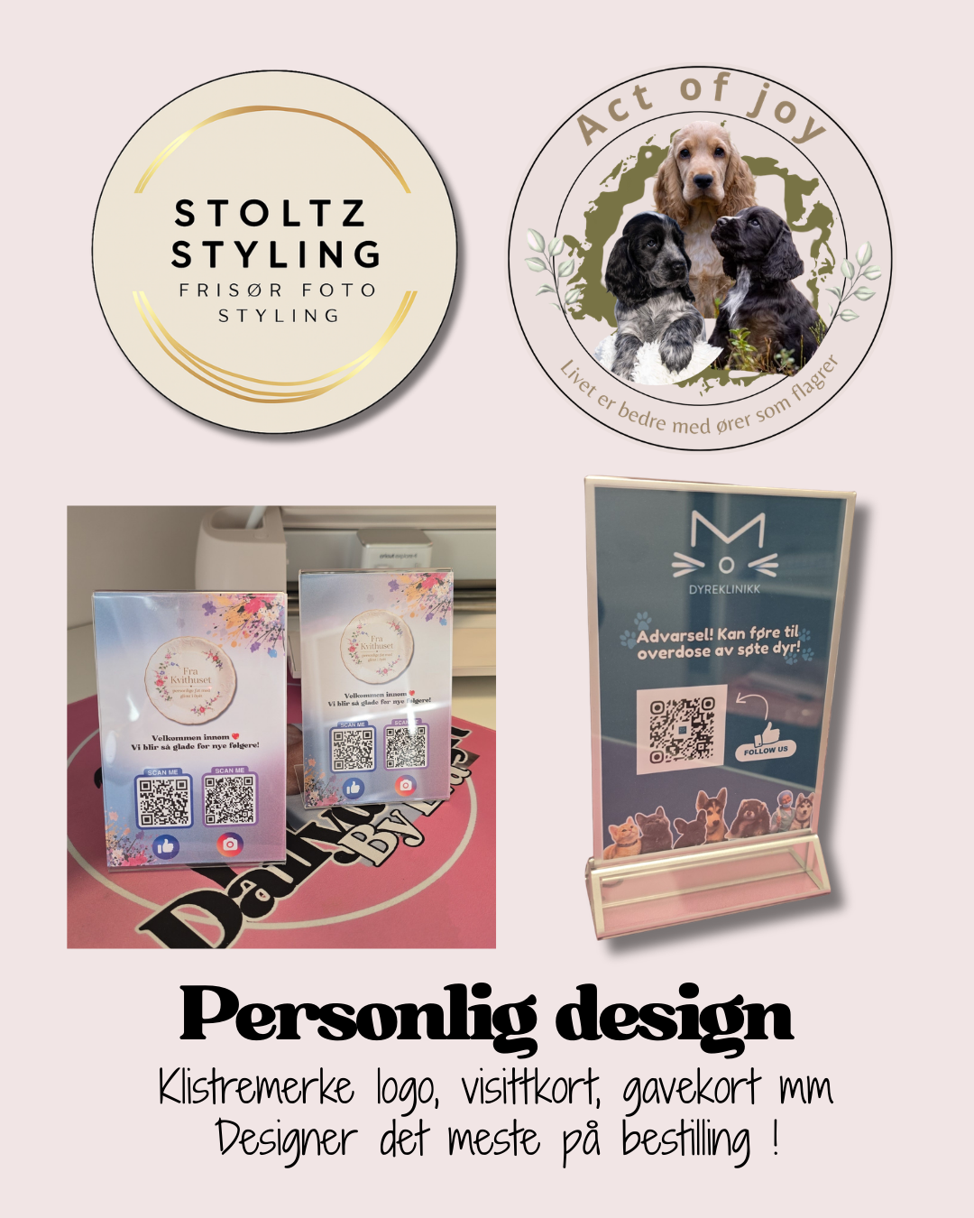 Personlig design: Logo, klistremerker, visittkort og mer