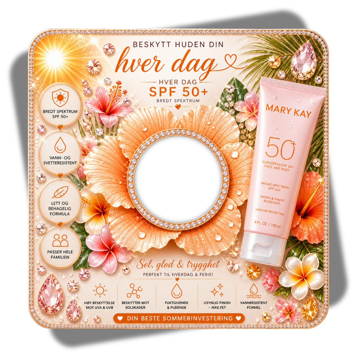 Premium displaykort – Solkrem SPF 50 ☀️✨