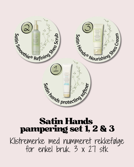 🌱 Klistremerkepakke Satin Hands 3-steg (3x 27 stk a 2 cm)