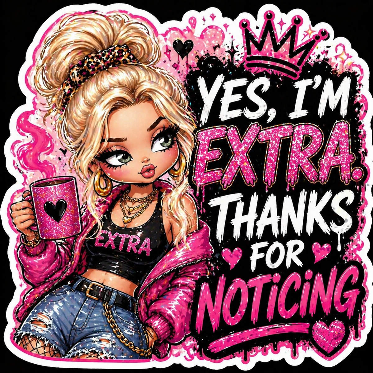 Klistremerke "Yes, I'm Extra – Thanks for Noticing" ✨