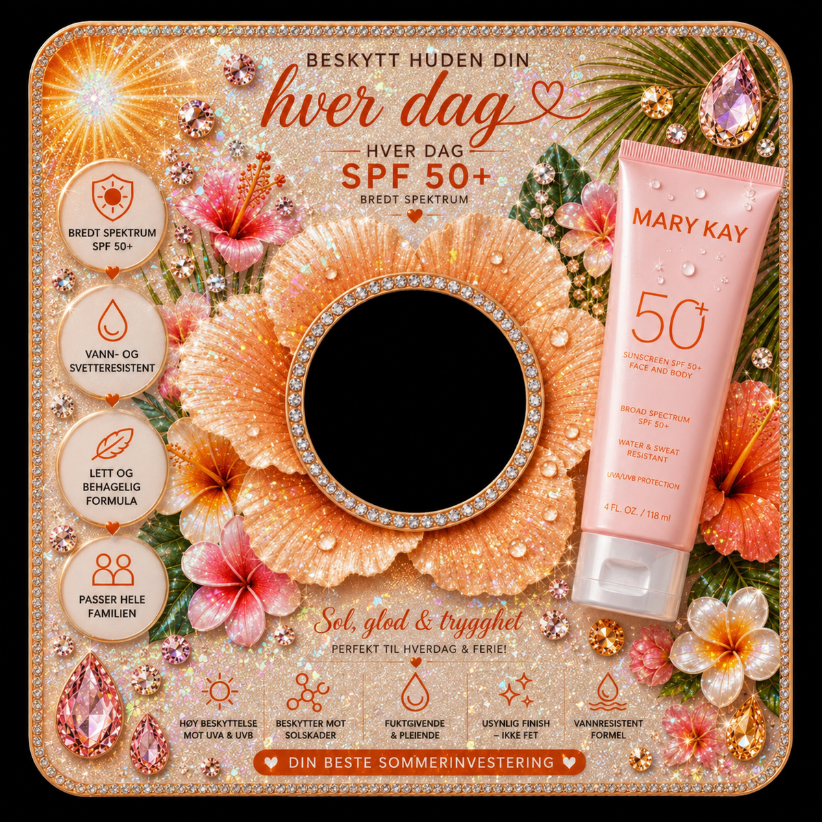 Premium displaykort – Solkrem SPF 50 ☀️✨