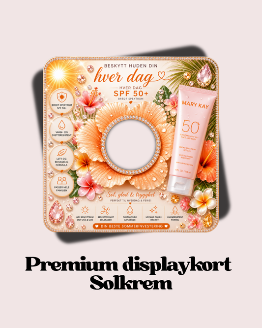 Premium displaykort – Solkrem SPF 50 ☀️✨