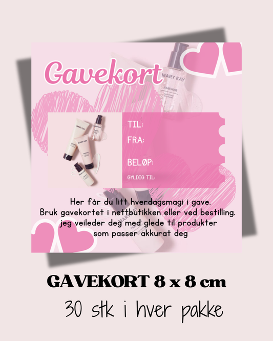 Gavekort 8 x 8 cm. Perfekt til både kunder og personlige gaver 🎁

Mulighet til å skrive egen tekst på bakside ✍️