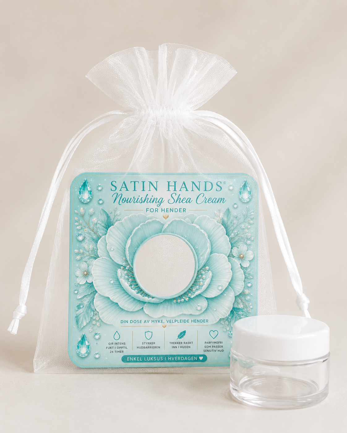 Premium displaykort Satin Hands🩵